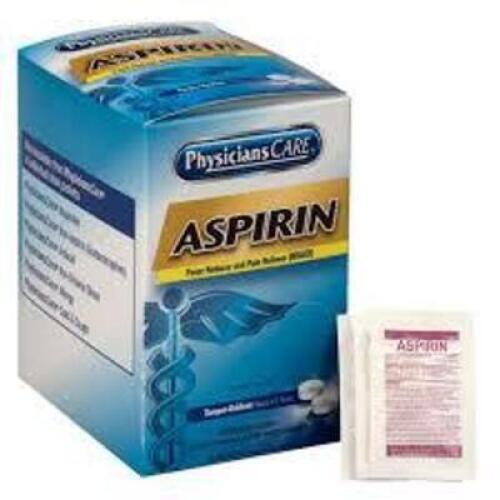 DESCRIPTION: (4) PAIN RELIEVER AND FEAVER REDUCER ASPIRIN BRAND/MODEL: PHYSICIANS CARE SIZE: 50 PACKETS OF 2 TABLETS RETAIL$: $7.79 EA QTY: 4