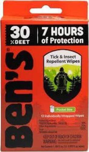 DESCRIPTION: (4) BOXES OF (12) INDIVIUALLY WRAPPED WIPES BRAND/MODEL: BEN'S TIK AND INCECT REPELLENT INFORMATION: 30% DEET RETAIL$: $5.00 EA QTY: 4