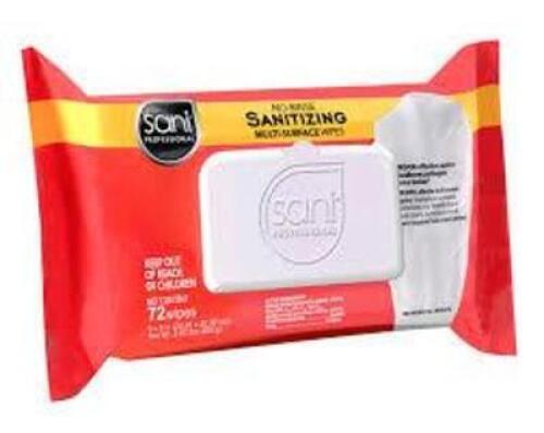 DESCRIPTION: (4) NO RINSE SANITIZING WIPES BRAND/MODEL: SANI PROFESSIONAL SIZE: 72 WIPES PER CONTAINER RETAIL$: $10.00 EA QTY: 4