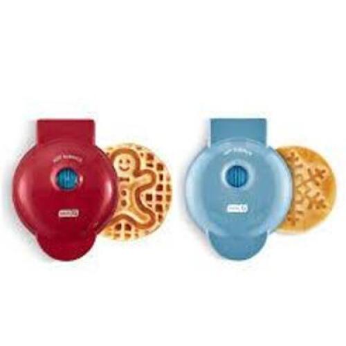 DESCRIPTION: (2) MINI WAFFLE MAKER BRAND/MODEL: DASH INFORMATION: GINGERBREAD MAN AND SNOWFLAKE RETAIL$: $10.00 EA QTY: 2