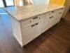 94" X 36" WOOD COUNTER AND CABINET PIECE.