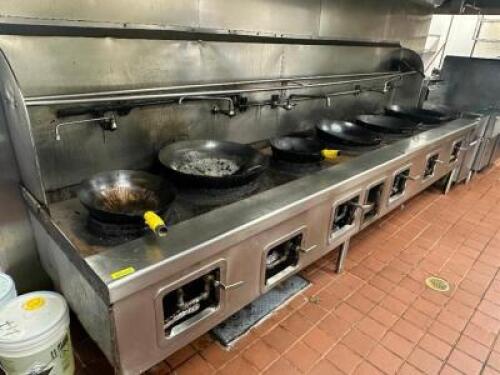 13' X 39" SIX HOLE GAS WOK W/ (4) FAUCETS