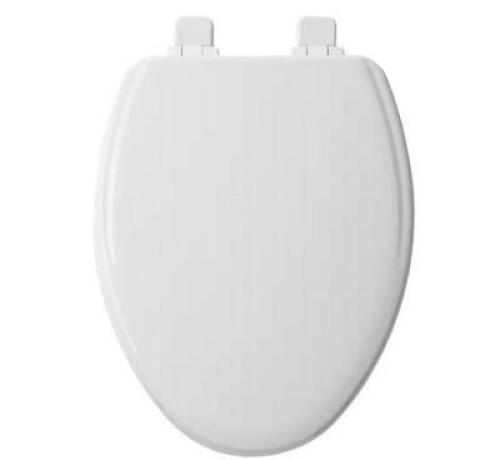 JAMESTOWN ELONGATED NEVER LOOSENS ENAMELED WOOD CLOSED FRONT TOILET SEAT IN WHITE WITH ADJUSTABILITY AND SOFT CLOSE
