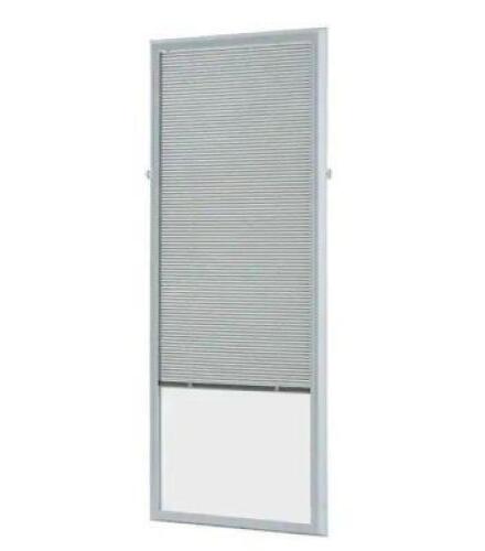 22 IN. W X 64 IN. H ADD-ON ENCLOSED ALUMINUM BLINDS WHITE STEEL & FIBERGLASS DOORS WITH RAISED FRAME AROUND GLASS