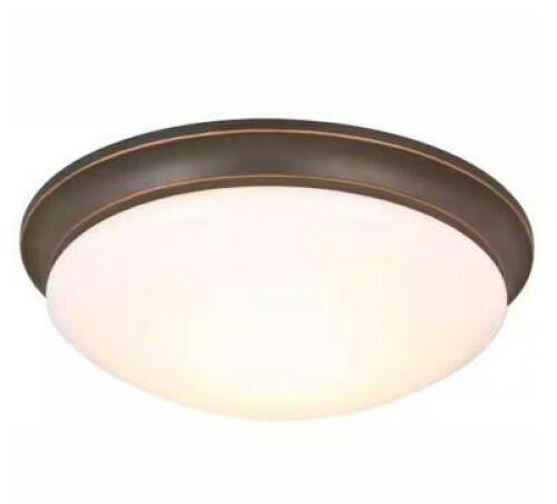 13 IN. 360-WATT EQUIVALENT OIL-RUBBED BRONZE INTEGRATED LED FLUSH MOUNT WITH FROSTED GLASS SHADE