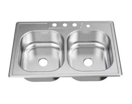 33 IN. DROP-IN 50/50 DOUBLE BOWL 20 GAUGE STAINLESS STEEL KITCHEN SINK