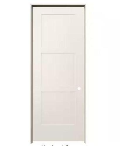 30 IN. X 80 IN. 3 PANEL BIRKDALE PRIMED LEFT-HAND SMOOTH SOLID CORE MOLDED COMPOSITE SINGLE PREHUNG INTERIOR DOOR