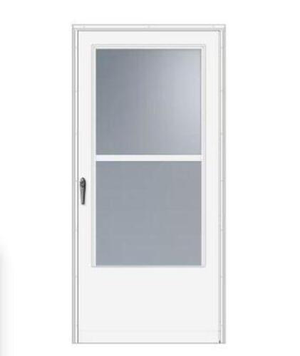EMCO 36-INCH X 80-INCH WHITE UNIVERSAL HANDING 3/4 LIGHT STORM DOOR WITH BLACK HANDLE
