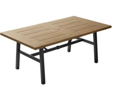 DESCRIPTION: (1) OUTDOOR DINING TABLE BRAND/MODEL: BETTER HOMES AND GARDENS INFORMATION: KENNEDY POINTE SIZE: WOODEN RETAIL$: $298.00 EA QTY: 1