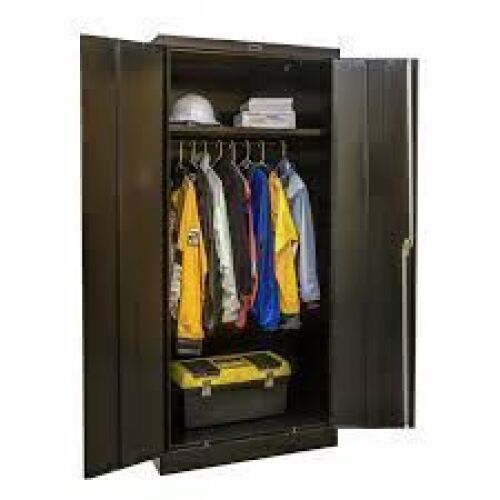 DESCRIPTION: (1) STORAGE LOCKER WITH SHELVES AND HANGING BAR BRAND/MODEL: HALLOWELL INFORMATION: BLACK SIZE: 71" H X 31.5" W X 15.7"D RETAIL$: $209.99