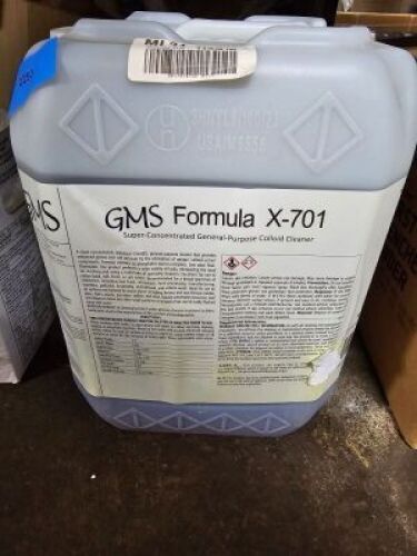 DESCRIPTION: (1) SUPER CONCENTRATE GENERAL PURPOSE COLLOID CLEANER BRAND/MODEL: GMS FORMULA X-701 SIZE: 5 GALLON RETAIL$: $125.12 EA QTY: 1