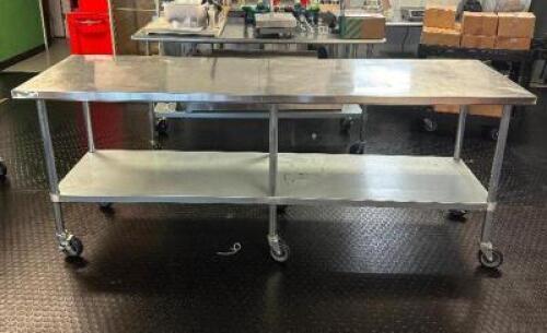 8 FT. STAINLESS STEEL PREP TABLE WITH UNDERSHELF AND HIGH QUALITY CASTERS
