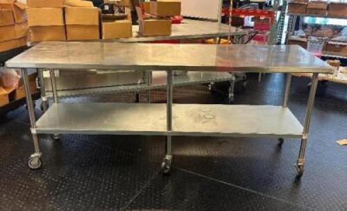 8 FT. STAINLESS STEEL PREP TABLE WITH UNDERSHELF AND HIGH QUALITY CASTERS