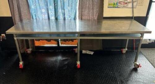 8 FT. STAINLESS STEEL PREP TABLE WITH UNDERSHELF AND HIGH QUALITY CASTERS