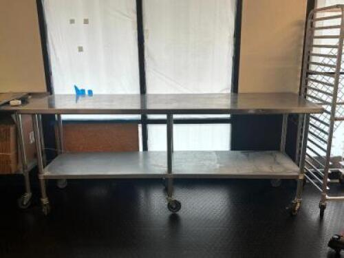 8 FT. STAINLESS STEEL PREP TABLE WITH UNDERSHELF AND HIGH QUALITY CASTERS