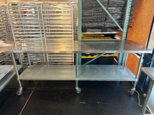 8 FT. STAINLESS STEEL PREP TABLE WITH UNDERSHELF AND HIGH QUALITY CASTERS