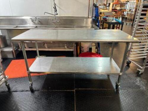 6 FT. STAINLESS STEEL PREP TABLE WITH UNDERSHELF AND HIGH QUALITY CASTERS