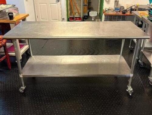 6 FT. STAINLESS STEEL PREP TABLE WITH UNDERSHELF AND HIGH QUALITY CASTERS