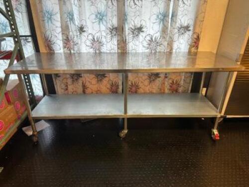 8 FT. STAINLESS STEEL PREP TABLE WITH UNDERSHELF AND HIGH QUALITY CASTERS