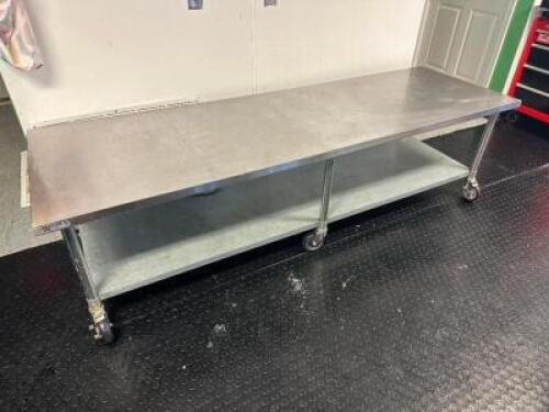 8 FT. STAINLESS STEEL PREP TABLE WITH UNDERSHELF AND HIGH QUALITY CASTERS