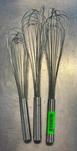 DESCRIPTION: (3) LARGE WHISKS SIZE: SEE PHOTOS QTY: 3