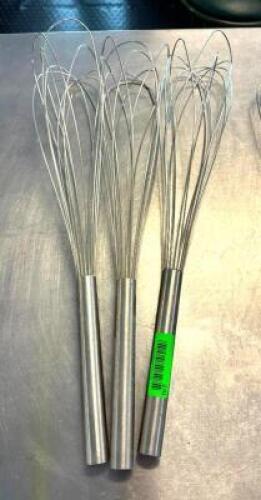 DESCRIPTION: (3) LARGE WHISKS SIZE: SEE PHOTOS QTY: 3
