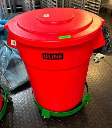 DESCRIPTION: 55 GALLON TRASH BIN WITH LID AND DOLLY QTY: 1