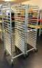 DESCRIPTION: (2) FULL SIZE PAN RACKS ON WHEELS INFORMATION: NOT ASSEMBLED - SEE PHOTOS QTY: 2