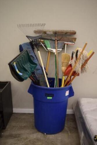 TRASH CAN FULL OF CLEANING ITEMS