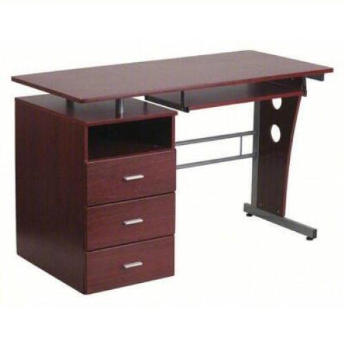 DESCRIPTION: (1) OFFICE DESK BRAND/MODEL: FLASH FURNITURE #NAN-W-008-GG INFORMATION: LAMINATE, RED SIZE: 1 PEDESTALS, 1 DRAWERS, 47 1/4 IN OVERALL WD