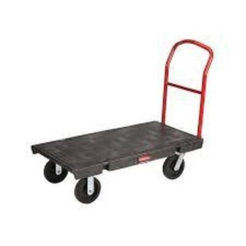 DESCRIPTION: (1) PLATFORM TRUCK BRAND/MODEL: RUBBERMAID #FG443600BLA INFORMATION: BLACK WITH RED SIZE: 24" X 48" RETAIL$: $796.53 EA QTY: 1