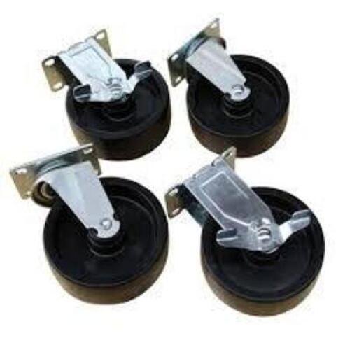 DESCRIPTION: (1) CASTER SETBRAND/MODEL: HUSKY #1001574802INFORMATION: BLACK WHEELS, (2) SWIVEL, (2) LOCKINGSIZE: 5" X 2"RETAIL$: $41.24 EAQTY: 1