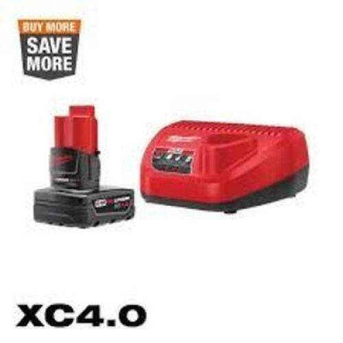 DESCRIPTION: (1) RED LITHIUM BATTERY CHARGER WITH BATTERY BRAND/MODEL: MILWAUKEE #48-59-2440 INFORMATION: RED SIZE: FITS M12 TOOLS RETAIL$: $115.00 EA
