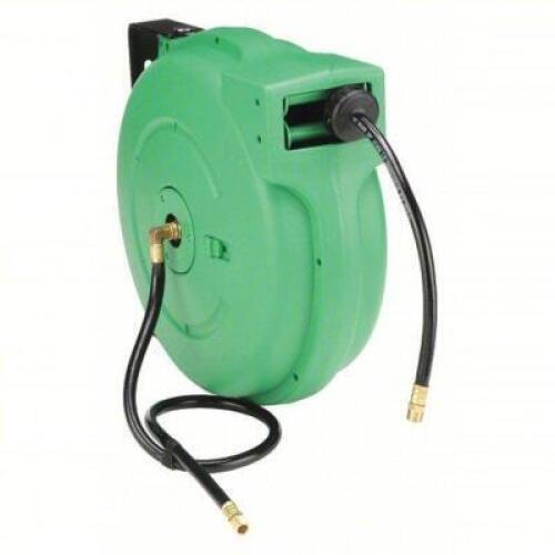 DESCRIPTION: (1) SPRING RETURN HOSE REEL BRAND/MODEL: SPEEDAIRE #2CUC7 INFORMATION: GREEN SIZE: 50 FT (3/8 IN I.D.), 3/8 IN MNPT, 300 PSI MAX OP PRESS