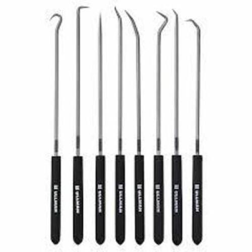 DESCRIPTION: (2) PICK AND HOOK SET BRAND/MODEL: ULLMAN #23UN09 SIZE: STEEL SHAFT, PLASTIC GRIPS, 8 PIECES, 9 3/4 IN OVERALL LG (IN.), 8 PK RETAIL$: $3