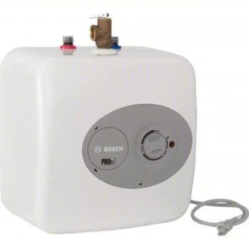 DESCRIPTION: (1) POINT OF USE WATER HEATER BRAND/MODEL: BOSCH #4JY90 INFORMATION: WHITE SIZE: 120V AC, 4 GAL, 1,440 W, SINGLE PHASE, 12.25 IN HT, 6.8