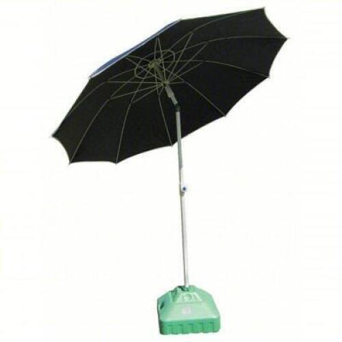 DESCRIPTION: (1) WELDING UMBRELLA AND BASE BRAND/MODEL: WESTWARD #22RP02 INFORMATION: GREEN BASE, BLACK UMBRELLA, VINYL SIZE: 78 IN DIA, 9 FT HT RETAI