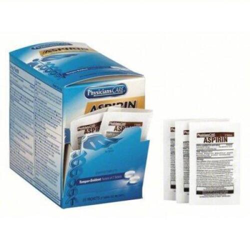 DESCRIPTION: (4) ASPIRIN BRAND/MODEL: PHYSICANS CARE #480G03 SIZE: 50 TABLETS 25 PACKETS 2 TABLETS PER PACKET RETAIL$: $7.41 EA QTY: 4