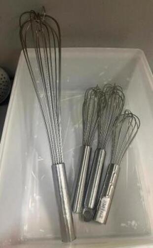 DESCRIPTION (4) ASSORTED STAINLESS WHISKS. THIS LOT IS: SOLD BY THE PIECE LOCATION KITCHEN QTY 4