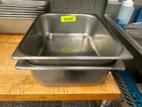 DESCRIPTION (2) HALF SIZE STAINLESS INSERTS ADDITIONAL INFORMATION 4" DEEP THIS LOT IS: SOLD BY THE PIECE LOCATION KITCHEN QTY 2