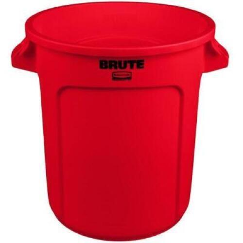 DESCRIPTION 44 GALLON RED BRUTE TRASH CAN W/ DOLLY SIZE 44 GALLON LOCATION KITCHEN QTY 1