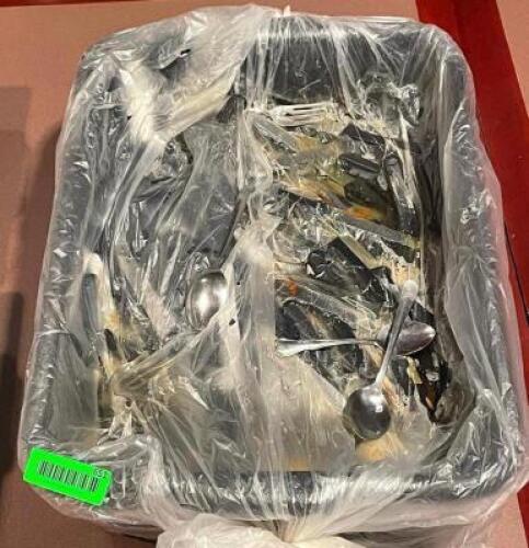 TUB WITH A LARGE ASSORTMENT OF SILVERWARE