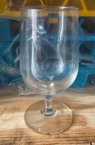 DESCRIPTION (25) GOBLETS ADDITIONAL INFORMATION W/ GLASS RACK THIS LOT IS: SOLD BY THE PIECE LOCATION STORAGE CONTAINER QTY 25
