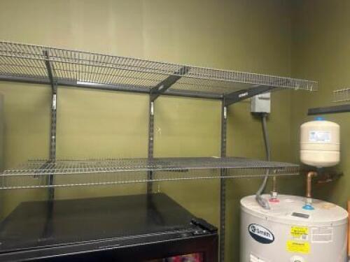 DESCRIPTION APPROX 30' OF 14" WIDE WALL MOUNTED WIRE SHELVING. ADDITIONAL INFORMATION W/ WALL RAILS AND SHELVING SECTIONS. LOCATION KITCHEN QTY 1
