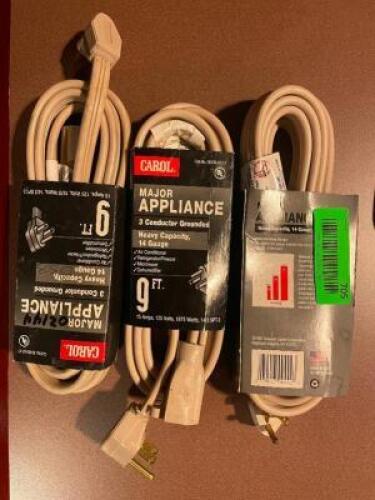 (3) - NEW MAJOR APPLIANCE 9 FT. EXTENSION CORDS