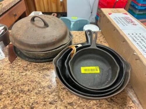 DESCRIPTION (4) ASSORTED CART IRON SKILLETS THIS LOT IS: ONE MONEY LOCATION SITE 2 QTY 1