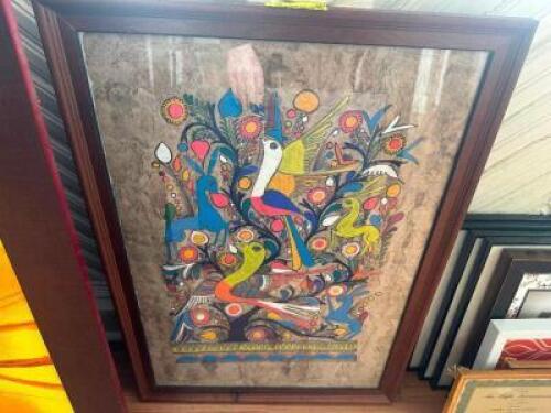 DESCRIPTION FRAMED PEACOCK PAINTING LOCATION BAR QTY 1