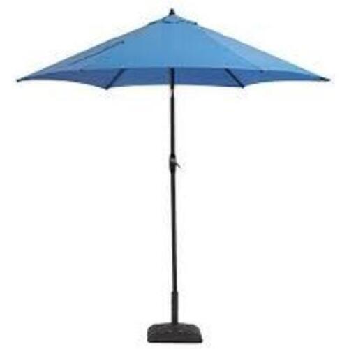DESCRIPTION: (1) PATIO UMBRELLA BRAND/MODEL: HAMPTON BAY #9900-01241300 INFORMATION: PERIWINKLE, ALUMINUM SIZE: 9' RETAIL$: $199.00 EA QTY: 1