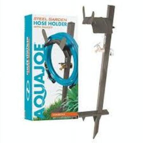 DESCRIPTION: (1) GARDEN HOSE HOLDER WITH FAUCET BRAND/MODEL: AQUAJOE #SJ-SHSBB-GRY INFORMATION: STEEL, GRAY SIZE: STORES UP TO 125' RETAIL$: $59.60 EA