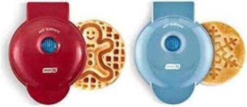 DESCRIPTION: (2) MINI WAFFLE MAKER BRAND/MODEL: DASH INFORMATION: SNOWFLAKE AND CHRISTMAS TREE RETAIL$: $10.00 EA QTY: 2